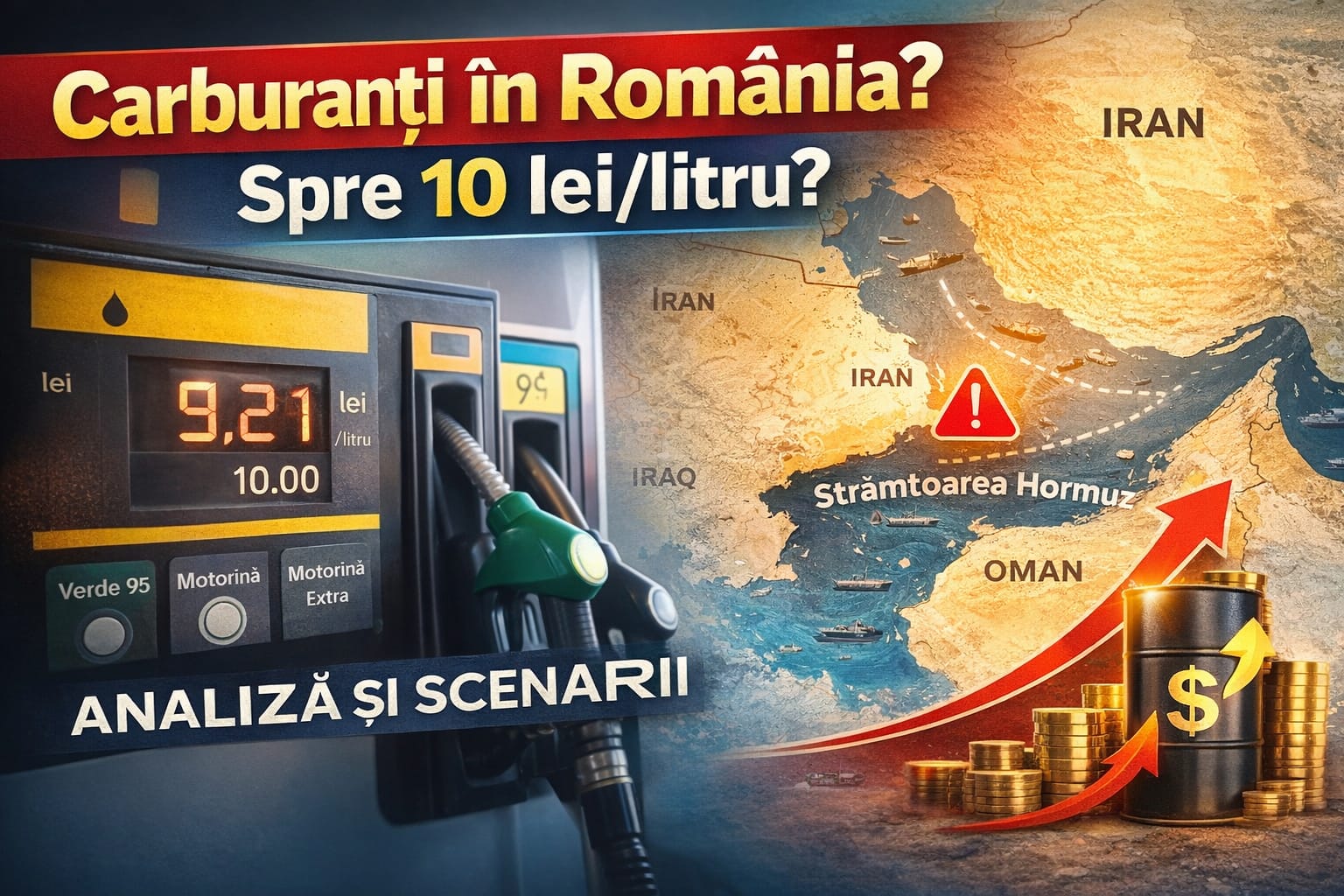 Pot ajunge carburanții la 10 lei/litru? Analizăm impactul conflictului din Orientul Mijlociu și al riscului din Strâmtoarea Hormuz asupra benzinei și motorinei în România. Scenarii clare pentru 2026.